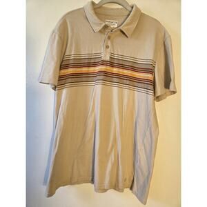 Hang Ten Men's Short Sleeve Retro Stripe Polo Shirt Beige Size XL Cotton